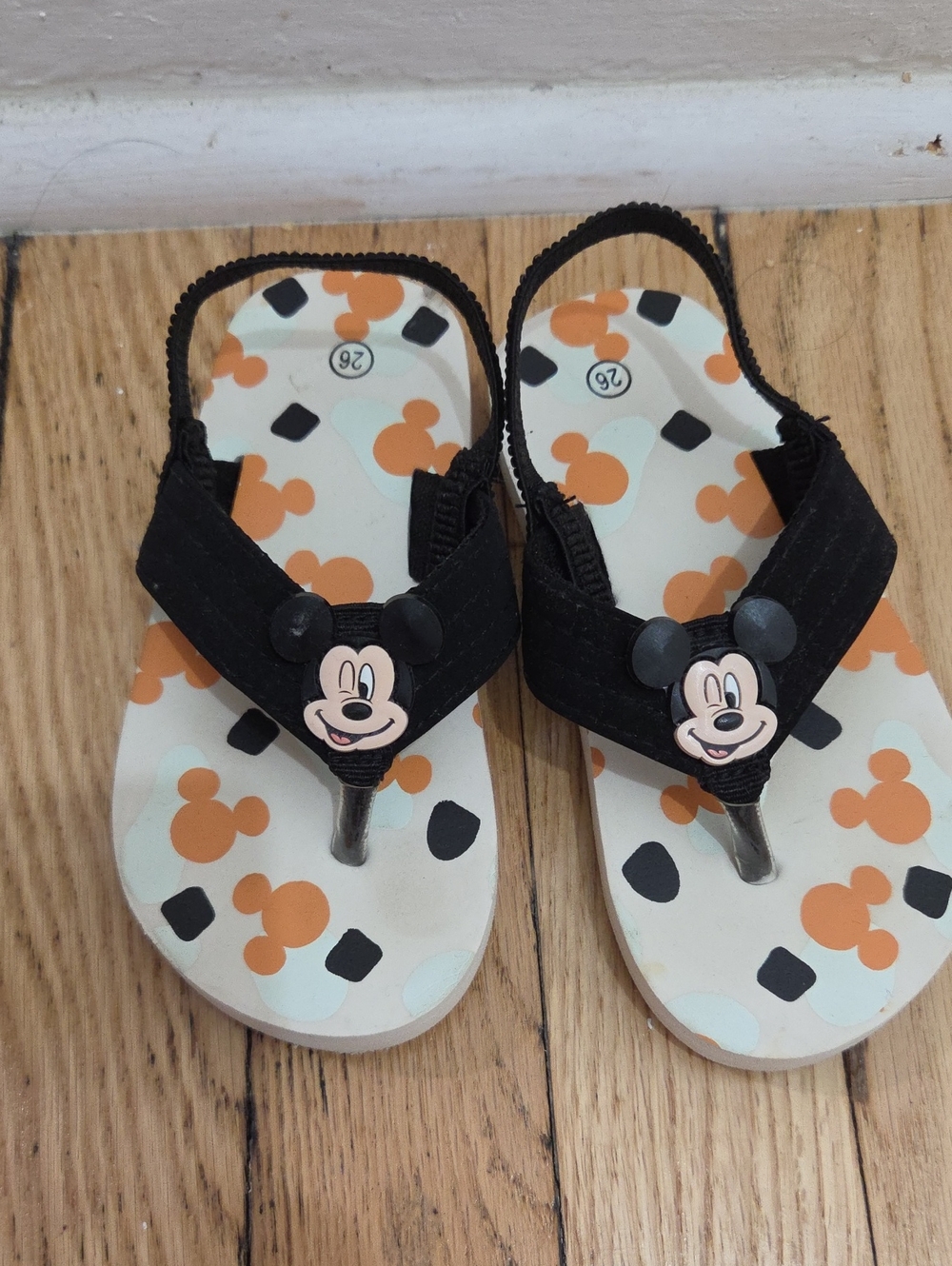Kids Mickey Mouse Black Strap Flip-Flop Sandals